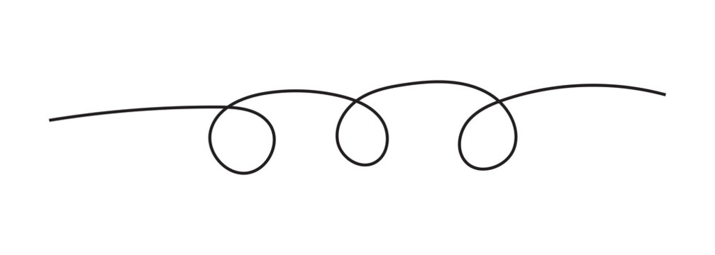 A simple continuous line scribble forms a horizontal loop flourish isolated on white background. This minimal hand drawn divider acts as a decorative border element for text layouts. Vector sketch ill