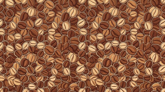 Coffee beans create a repeating pattern with brown and beige tones