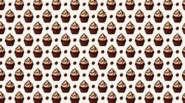 Cupcake pixel art pattern displays a repeating dessert motif