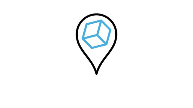 Animated track the package map pin location icon. Point marker with cardboard box, parcel or present symbol animation video loops for delivery route, shipping, recipient address. Motion graphics
