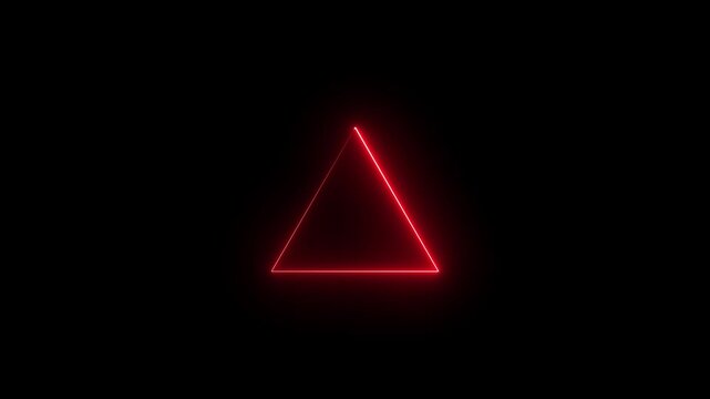 Abstract red neon line triangle icon animation on black background.4k video