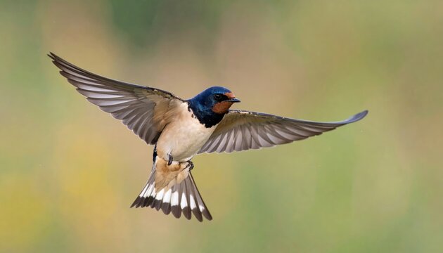Barn swallow flying with wings fully extended, elegant bird photography
