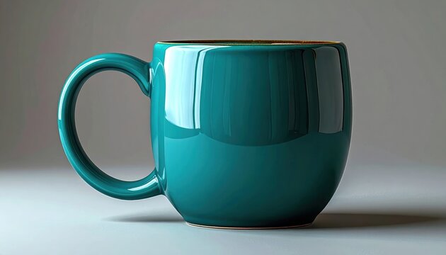 Glazed teal mug showing smooth curved handle and rounded shape