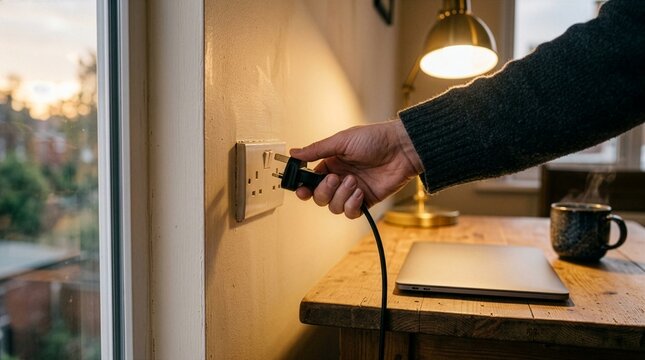 Hand unplugging laptop charger at end of workday