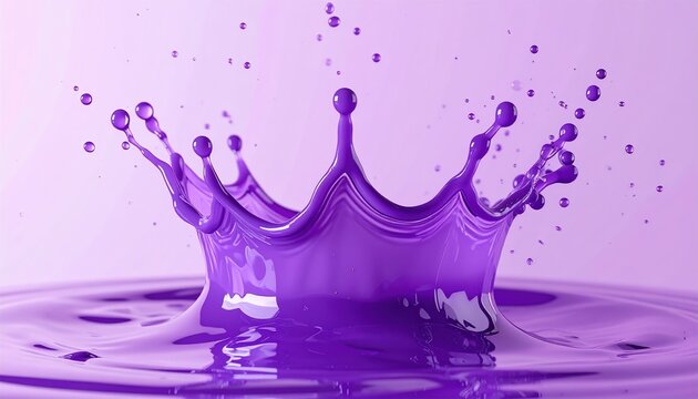 Purple liquid splash forming crown shape, dynamic abstract background element