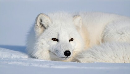 Fototapeta premium Arctic fox resting with thick soft white fur