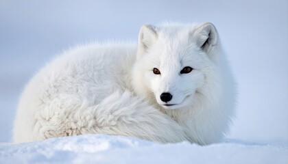 Fototapeta premium Arctic fox resting with thick soft white fur