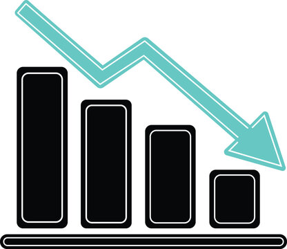 Declining Bar Chart with Downward Arrow Vector Icon