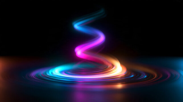 Abstract Glowing Neon Light Spiral Vortex on Dark Background