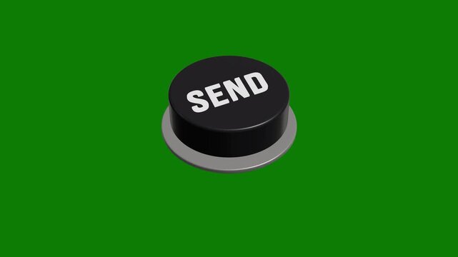 3D black send button sliding and pressing animation on green background.