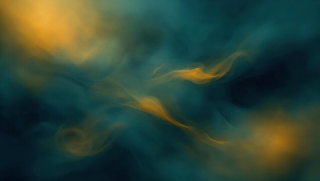 Abstract Glowing Golden Smoke and Teal Fog Background