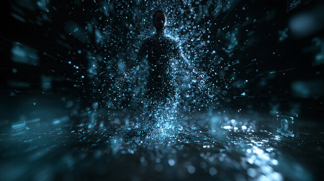 Digital Human Silhouette Formed by Glowing Data Particles