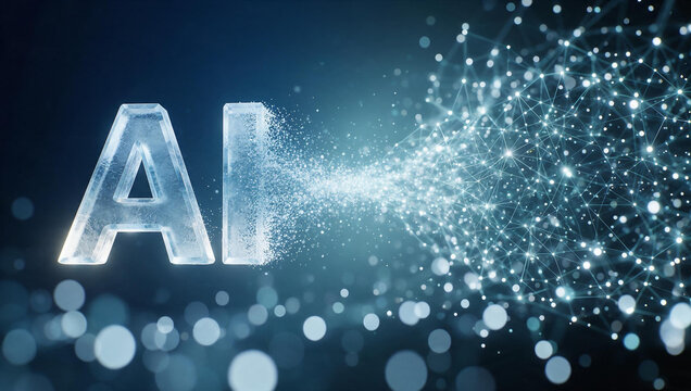 Artificial Intelligence AI Text Dissolving Into Digital Network