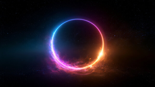 Glowing Neon Circle Portal in Deep Space Background