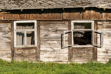 Ruiny starego, drewnianego domu. © Janusz
