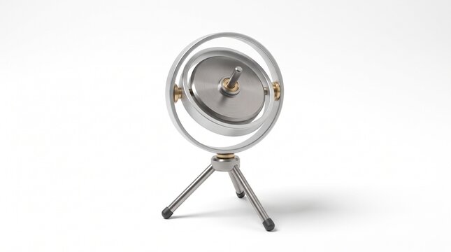 Mechanical Gyroscope on Stand 3D Illustration White Background
 