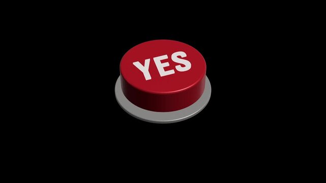 3D red yes button sliding and pressing animation on black background.