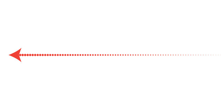 Red dotted arrow vector pointing left with fading effect on transparent background for direction indicator design elements project.