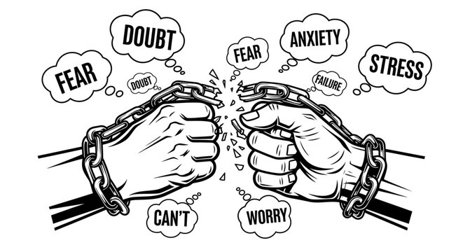 Hands Chained Together with Fist Bump and Negative Emotion Speech Bubbles Conceptual Illustration