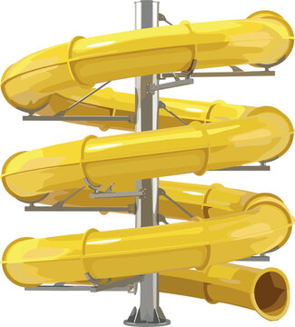 Yellow Spiral Water Slide Vector Element Featuring Curved Aquapark Tube Tunnel for Summer Swimming Pool and Amusement Park Graphic Designs