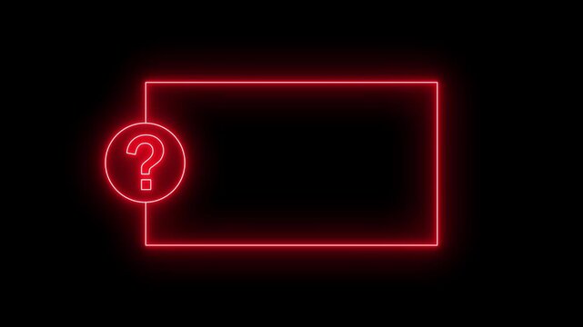 Question mark neon sign light on black background. Quiz trivia game competition.Red neon question mark frame for quizzes and FAQs.