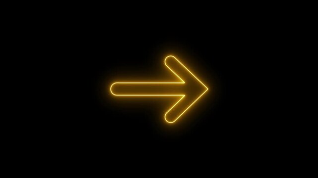 Neon arrow pointing right animation.arrow button icon or swipe-up arrow signal animation.4k video