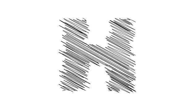Letter H scribble sketch isolated on transparent background, hand drawn artistic typography cutout