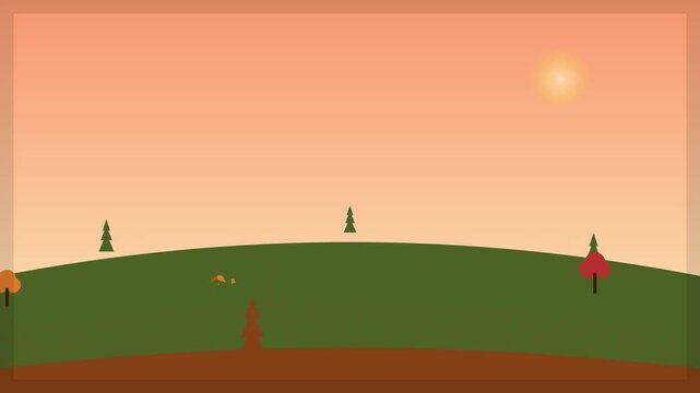 Welcome October Autumn Landscape Motion Background with Minimalist Trees