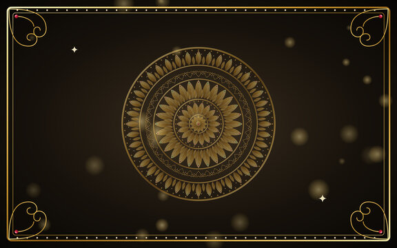 Black and gold luxury ornamental frame with mandala