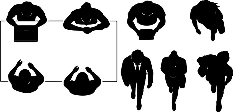 Black Silhouette Vector Illustration of Bodybuilders and Businessmen in Different Poses