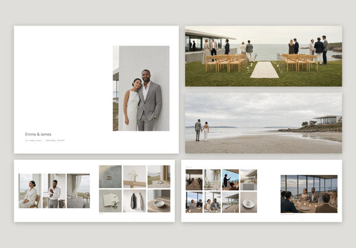 Wedding Photo Book Template, Minimalist Bridal Album & Photography Keepsake with Clean Grid Layouts and Elegant White Space