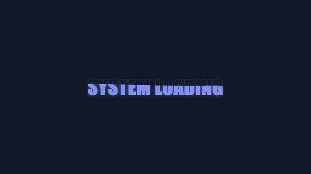 System loading text animation video showing futuristic digital progress bar filling up with glowing blue light against dark background