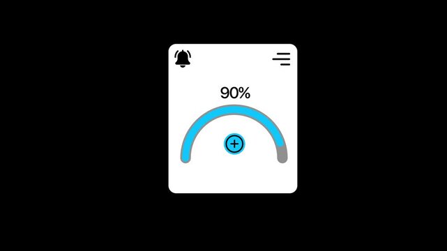 Transparent 90% Progress Gauge Animation with Notification Bell and Menu Icon | UI Dashboard