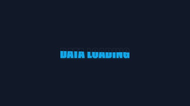 Dynamic blue text animation displaying data loading progress against dark background for modern technology video footage
