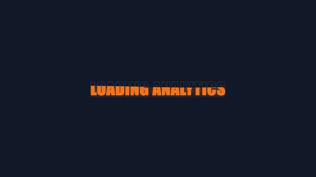 Dynamic loading analytics text animation featuring glowing orange typography moving smoothly against a dark blue motion background