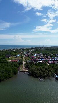 Aerial vertical view of Tanjung Batu village port gateway to Derawan Islands Berau