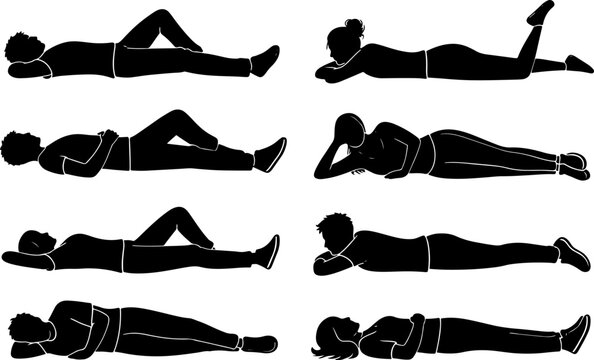 Black Silhouettes of People Lying Down in Various Resting and Relaxed Body Positions