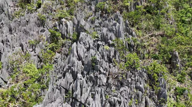 Close Drone View of Jagged Limestone Ridges in El Nido, Palawan