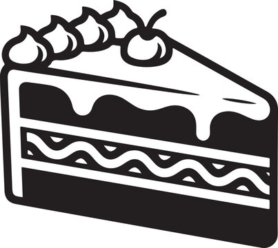 Black Layered Cake Slice Silhouette, Minimalist Bakery and Dessert Vector Icon