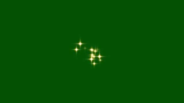 Golden stars and bokeh lights sparkle glitters light trail loop 4k animation, luxury white glitter sparkles trail, 2d sparkle pop-up animation on green screen overlays.