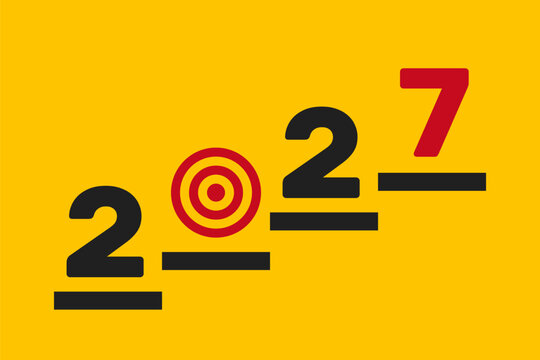 2027 year goals, business or personal target, step by step growth concept, flat vector step by step success concept.