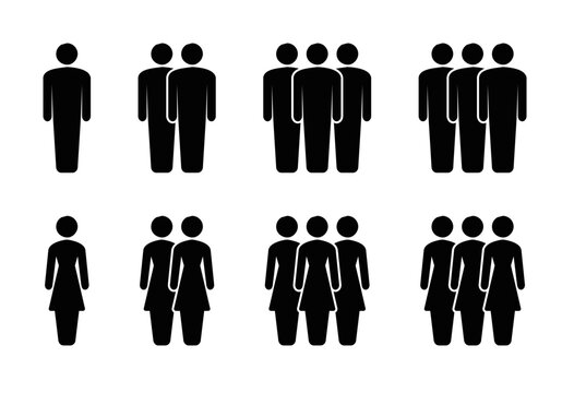 people group icon set, business man woman symbol collection, male female team pictogram
