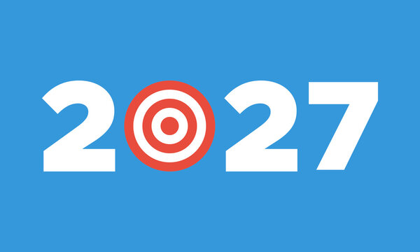 2027 year goal, business target, successful strategy, personal growth planning, flat vector success concept