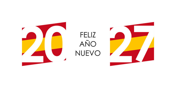 2027 happy new year spanish text with spain flag