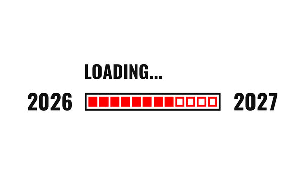 2026 to 2027 loading progress bar, coming new year countdown, white background vector illustration
