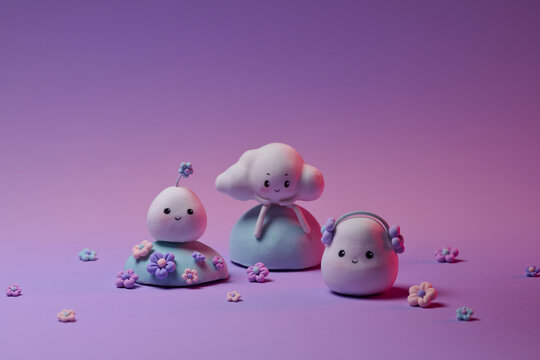 Cute Clay Figurines with Pastel Colors and Flowers