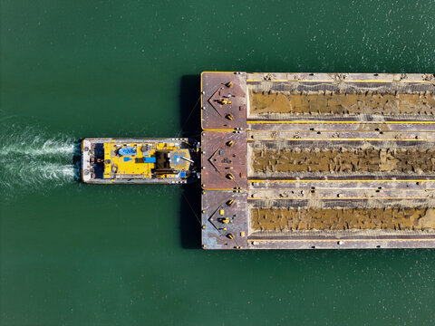 Aerial View of Dredging Vessel and Floating Platform