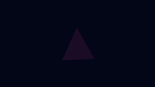 Glowing purple geometric triangle rotating in dark digital space creating modern motion graphics background video clip