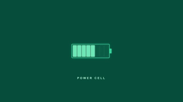 Battery charging animation footage showing power cell status increasing progressively with bright green neon lighting effects