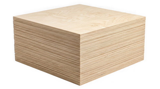 Stack of thin plywood sheets isolated on transparent background wooden material for construction work.
